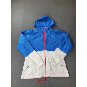Columbia Jacket Mens Large Blue White Hooded Windbreaker‎ Zip Drawstring Light